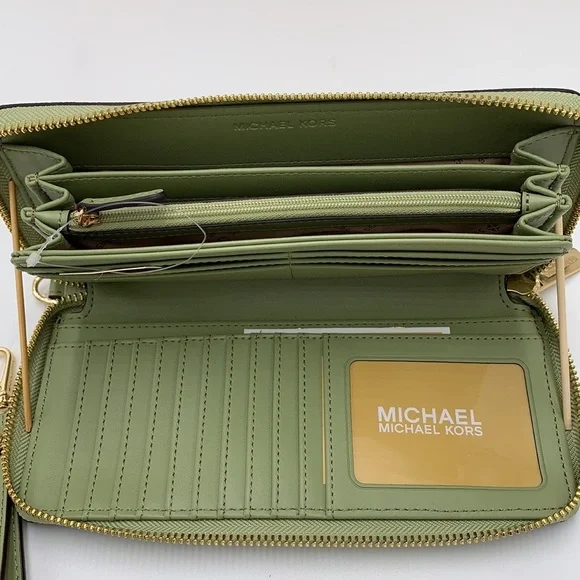 MICHAEL KORS  Large Travel Continental Leather
Color: Light Sage/ Brown multi - Picture 10 of 16